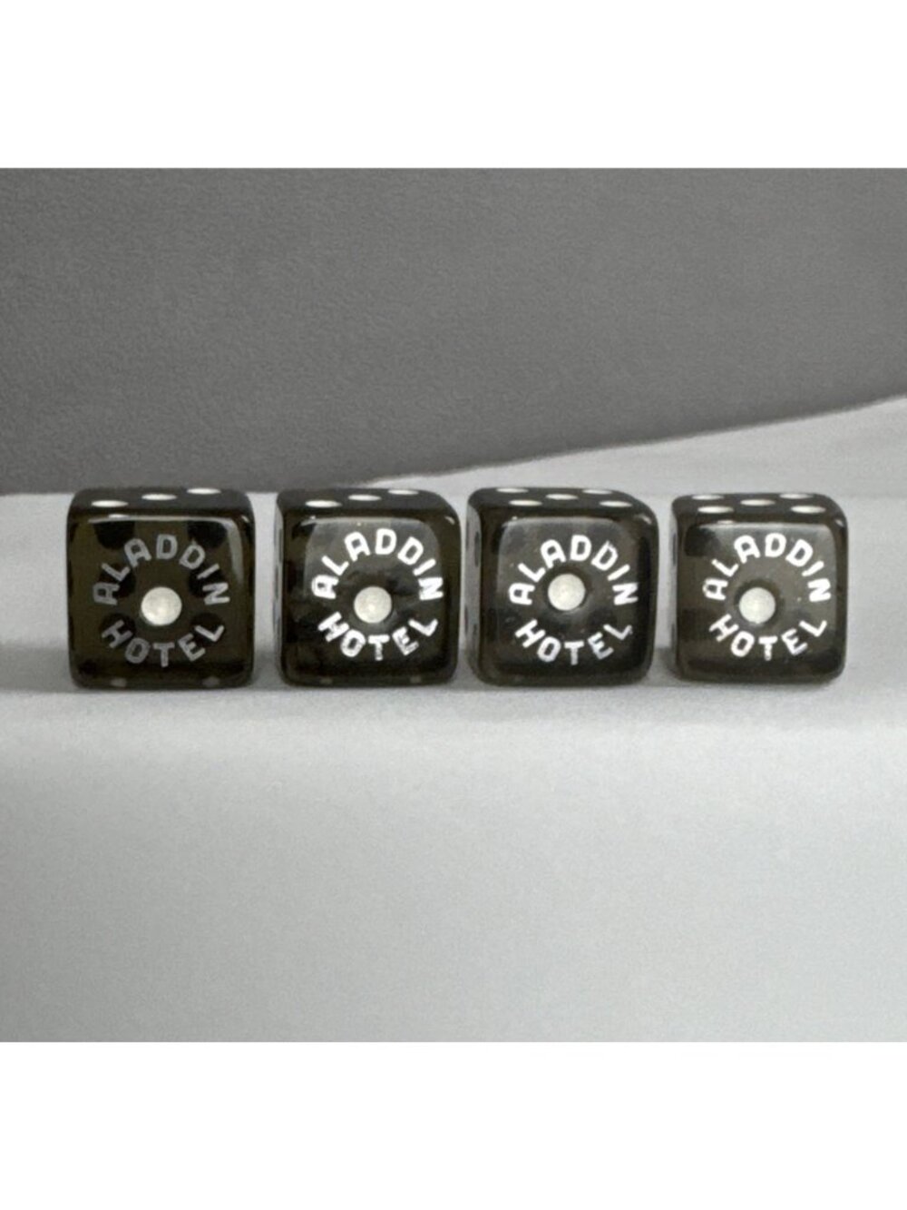 Vtg Aladdin Hotel & Casino Black Dice Set of 4 Las Vegas souvenir gambling aa